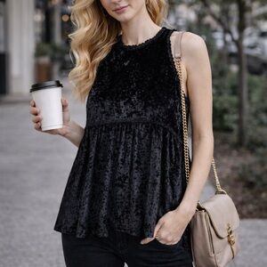 NWT POL Crushed Velvet Top Black Babydoll Fairy Grunge Witchy Boho Sz Large
